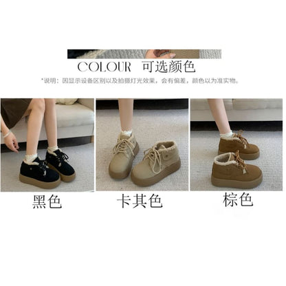 Platform Fleece-Lined Lace-Up Faux Suede Shoes