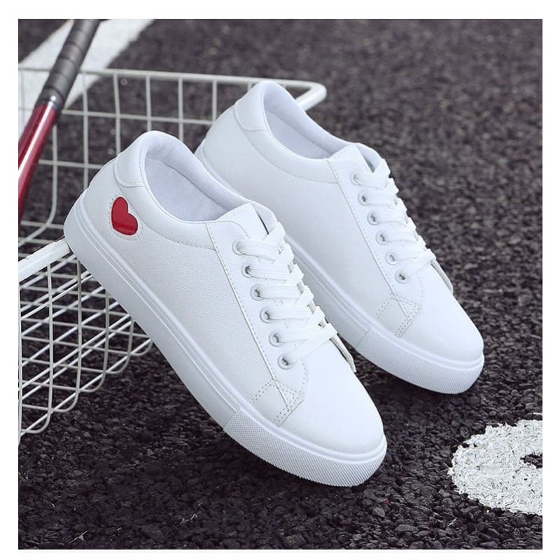 Platform Heart Print Faux Leather Lace-Up Sneakers