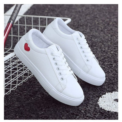 Platform Heart Print Faux Leather Lace-Up Sneakers