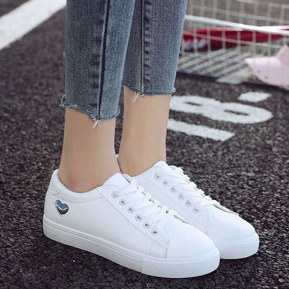 Platform Heart Print Faux Leather Lace-Up Sneakers