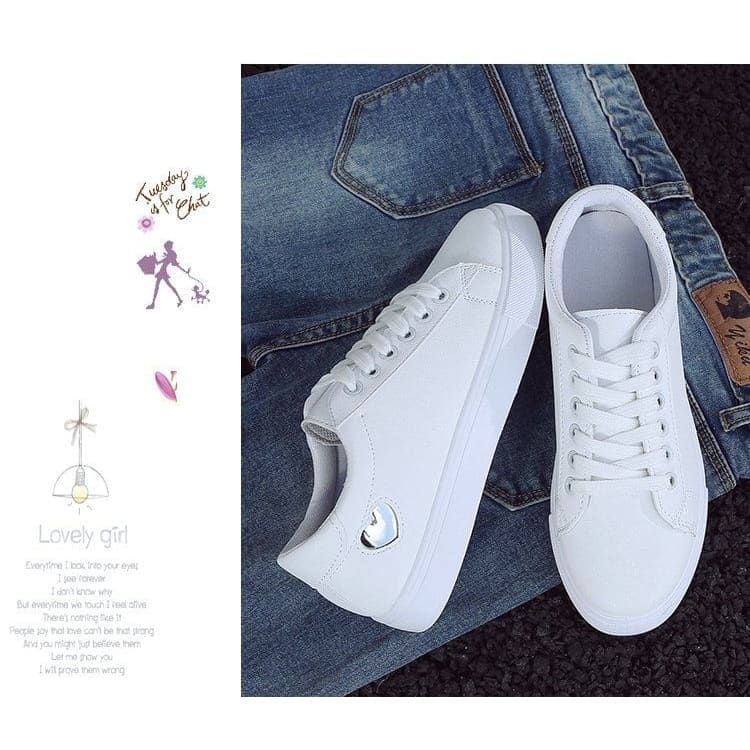 Platform Heart Print Faux Leather Lace-Up Sneakers