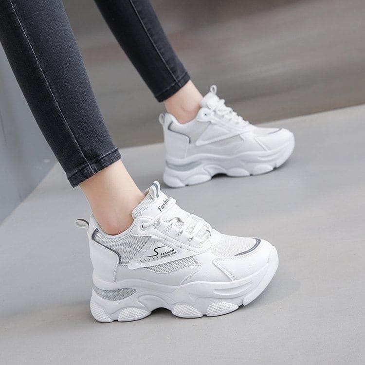 Platform Hidden Wedge Panel Mesh Sneakers