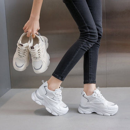 Platform Hidden Wedge Panel Mesh Sneakers