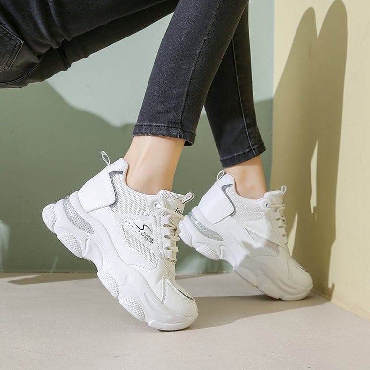 Platform Hidden Wedge Panel Mesh Sneakers