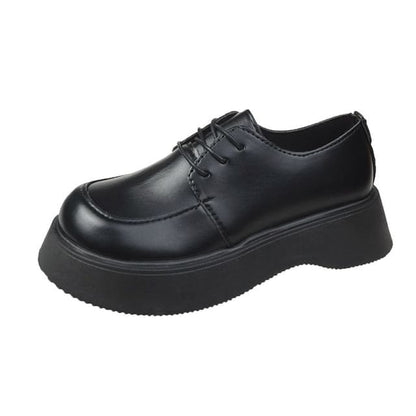 Platform Lace Up Shoes - Matte - Black / 35