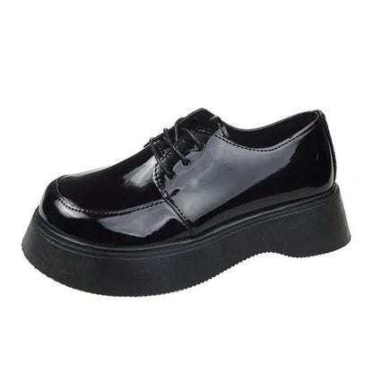 Platform Lace Up Shoes - Patent - Black / 35