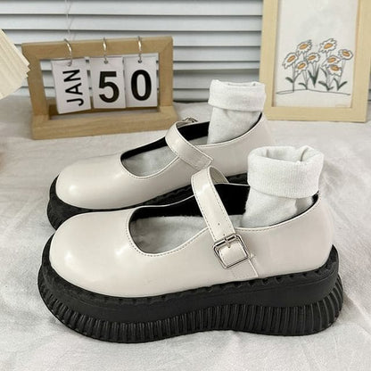 Platform Mary Jane Shoes - Off-White / 35