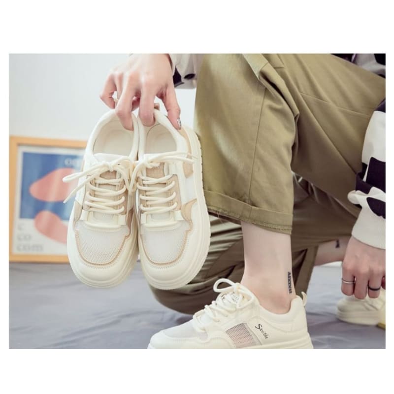 Platform Mesh Lace Up Sneakers