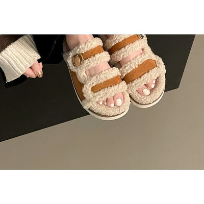 Platform Panel Fleece Slide Sandals