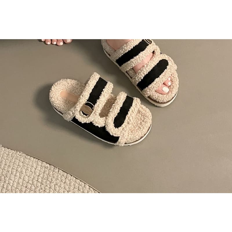 Platform Panel Fleece Slide Sandals