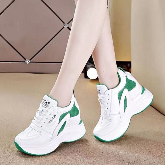 Platform Panel Hidden Wedge Sneakers - Green / 35