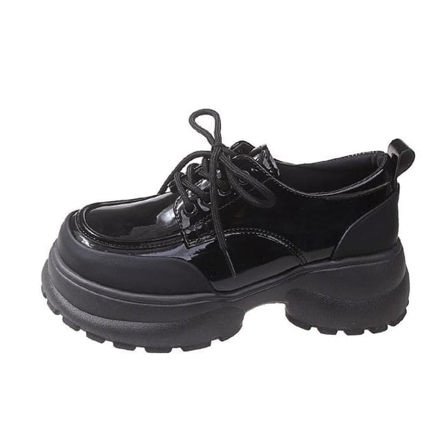 Platform Panel Lace Up Shoes - Black / 35