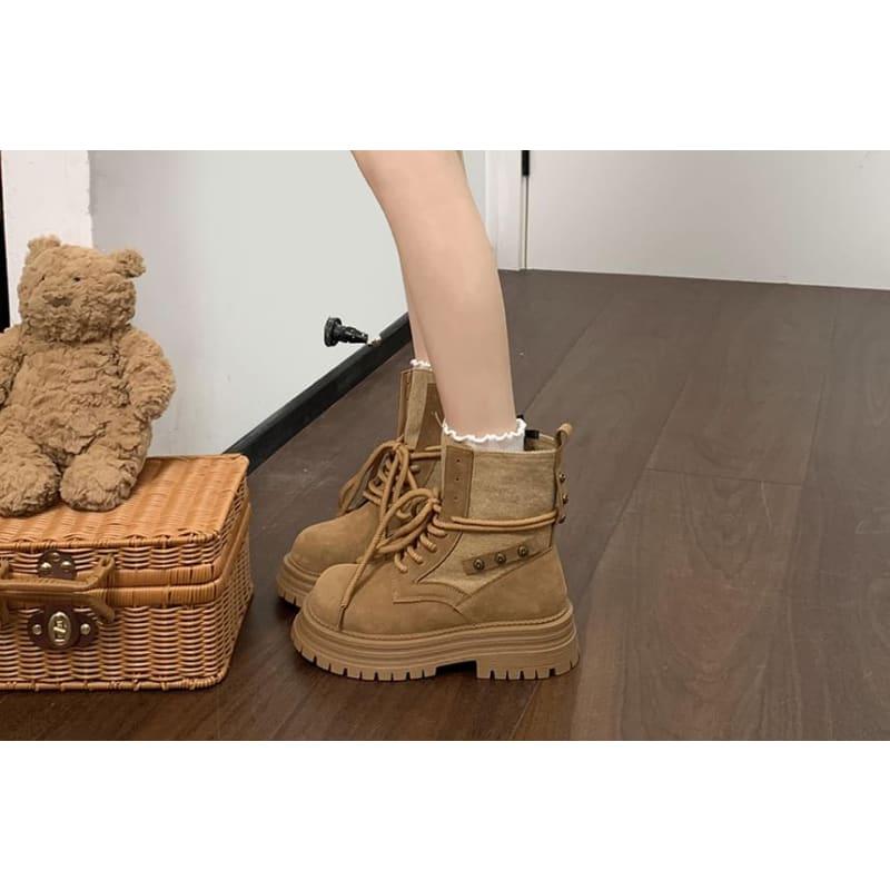 Platform Panel Lace Up Short Boots