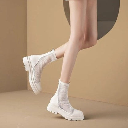 Platform Panel Mesh Short Boots - Off-White / 35