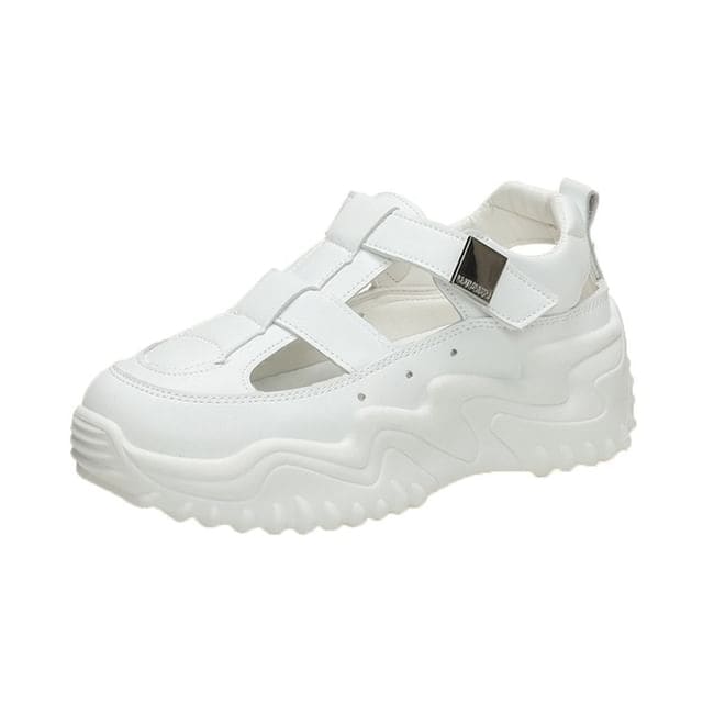 Platform Plain Buckled Sandals - White / 35