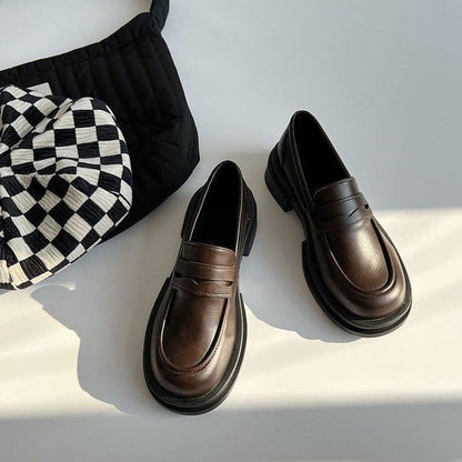 Platform Plain Faux Leather Penny Loafers