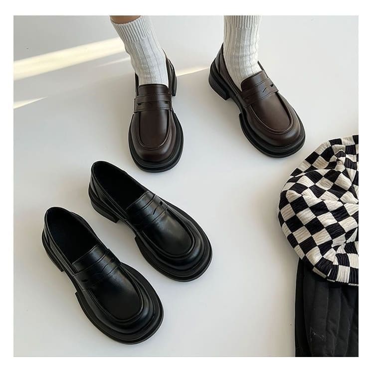 Platform Plain Faux Leather Penny Loafers