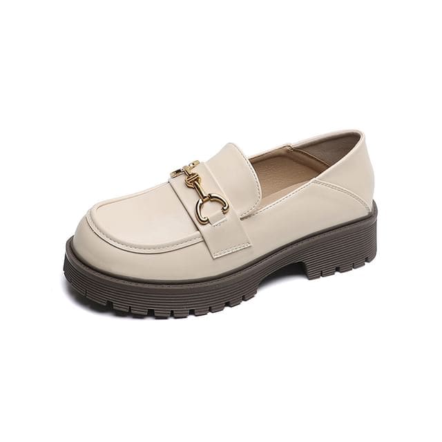 Platform Plain Horsebit Loafers - Almond / 34