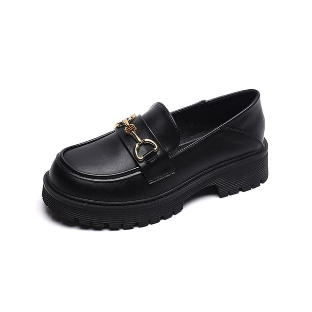 Platform Plain Horsebit Loafers - Black / 34