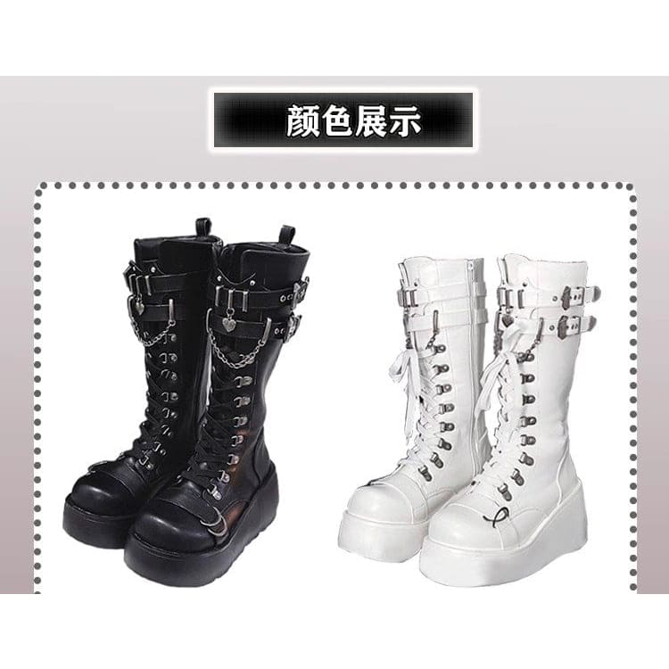 Platform Plain Lace Up Mid Calf Boots