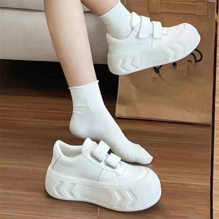 Platform Plain Panel Faux Leather Sneakers