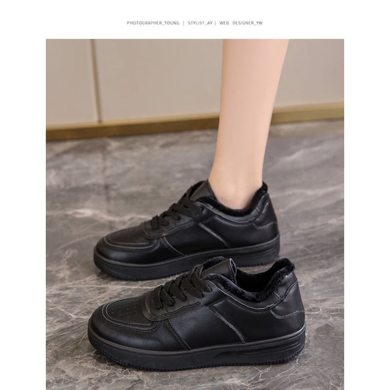 Platform Plain Panel Fleece-Lined Sneakers