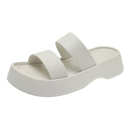 Platform Plain Slide Sandals - White / 35