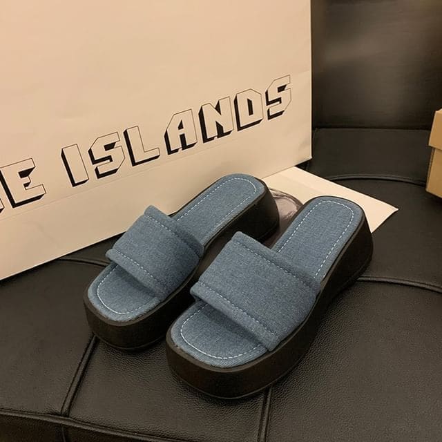 Platform Slide Sandals - Light Blue / 35