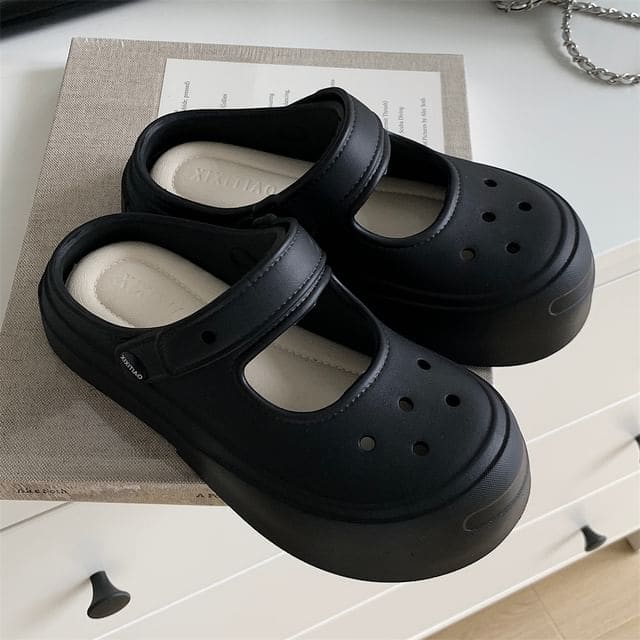 Platform Slingback Clogs - Black / 36