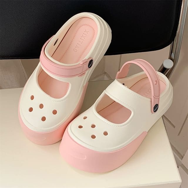 Platform Slingback Clogs - White & Pink / 36