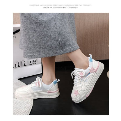 Platform Star Applique Panel Mesh Sneakers