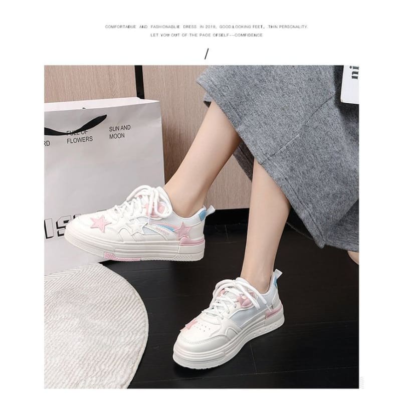 Platform Star Applique Panel Mesh Sneakers