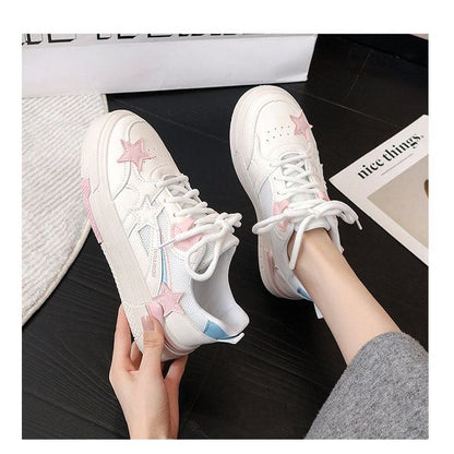 Platform Star Applique Panel Mesh Sneakers