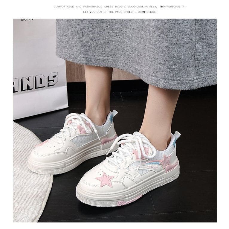 Platform Star Applique Panel Mesh Sneakers