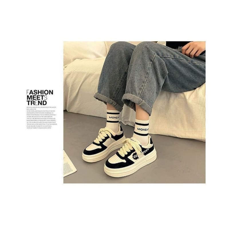 Platform Stitch Panel Sneakers