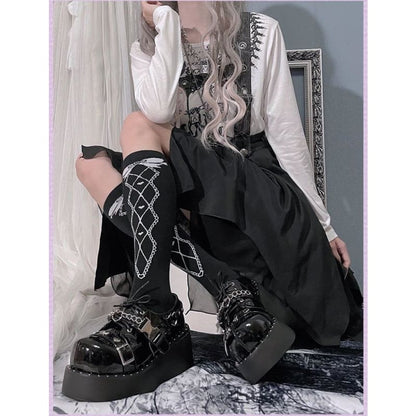 Platform Studded Chain Buckled Lace Up Shoes