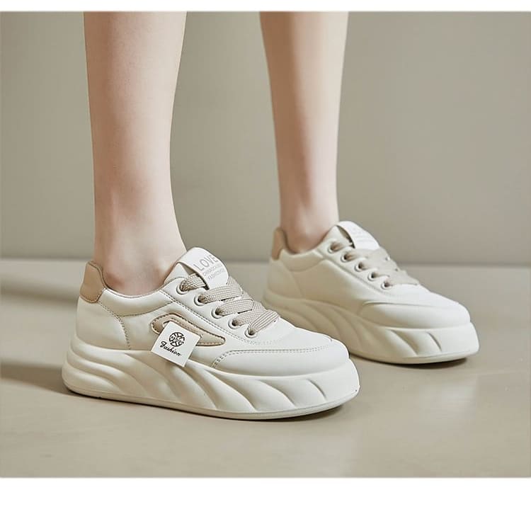 Platform Two Tone Applique Faux Leather Lace-Up Sneakers