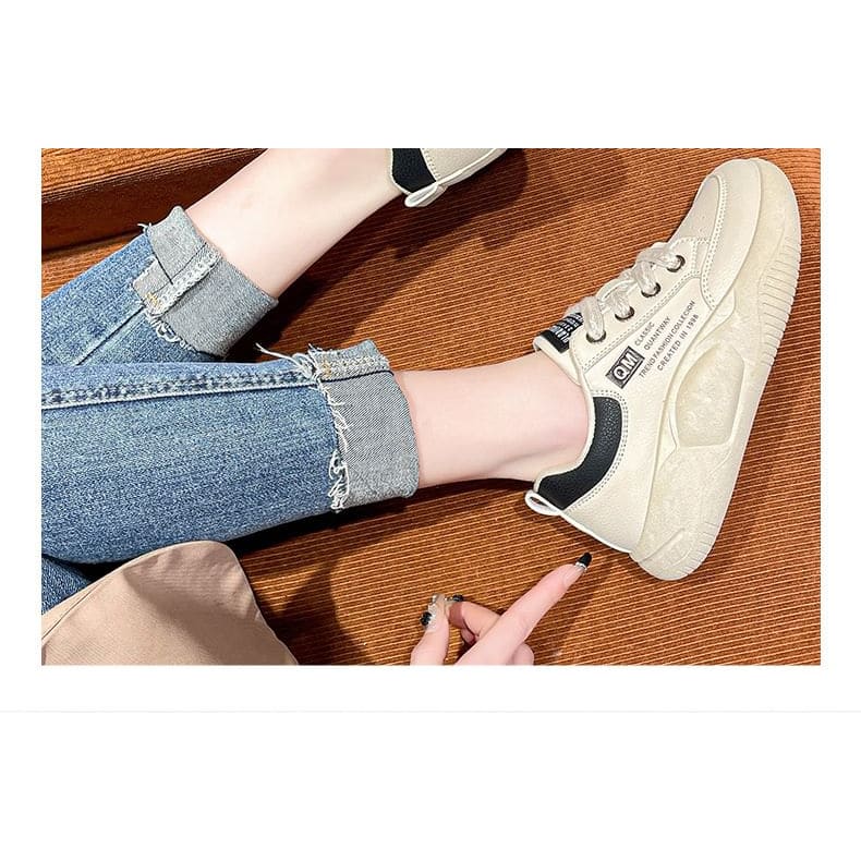 Platform Two Tone Lettering Print Lace-Up Sneakers