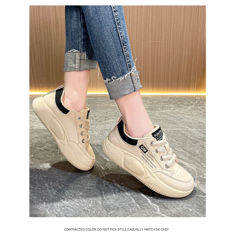 Platform Two Tone Lettering Print Lace-Up Sneakers