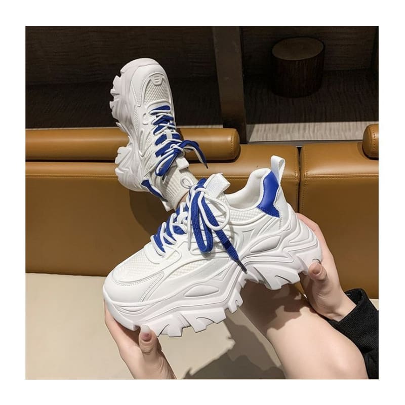 Platform Two Tone Panel Mesh Sneakers