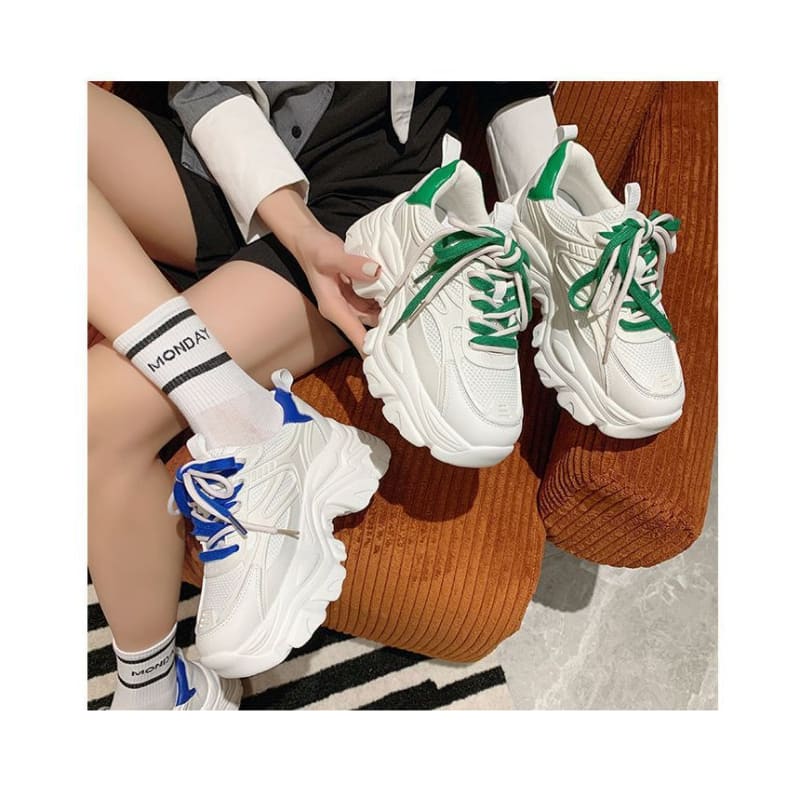 Platform Two Tone Panel Mesh Sneakers