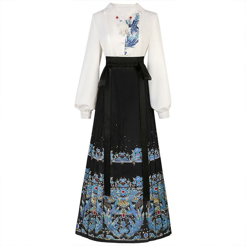 Plumage Embroidery Shirt Flower Tapestry Skirt - Set / S