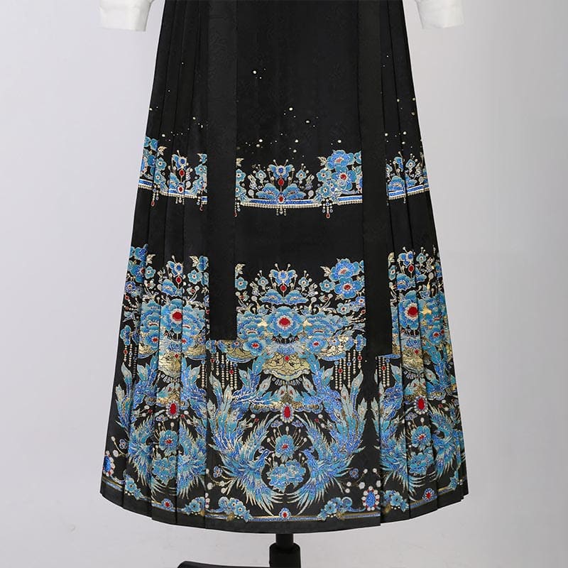 Plumage Embroidery Shirt High Waist Flower Print Skirt