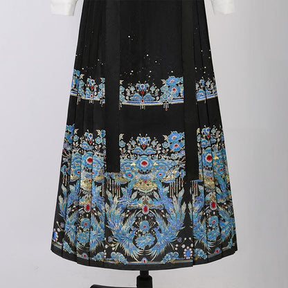 Plumage Embroidery Shirt High Waist Flower Print Skirt