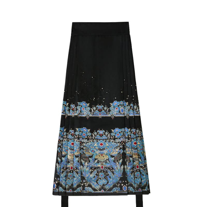 Plumage Embroidery Shirt High Waist Flower Print Skirt