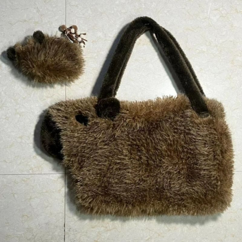 Plush Winter Large Capacity Bag - coffee