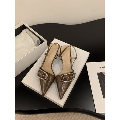 Pointed Buckled Slingback Kitten Heel Sandals - RSE70-15