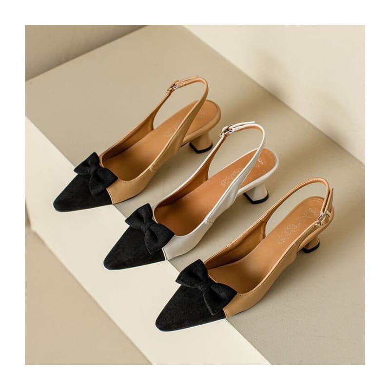 Pointed Cap Toe Slingback Kitten Heel Sandals