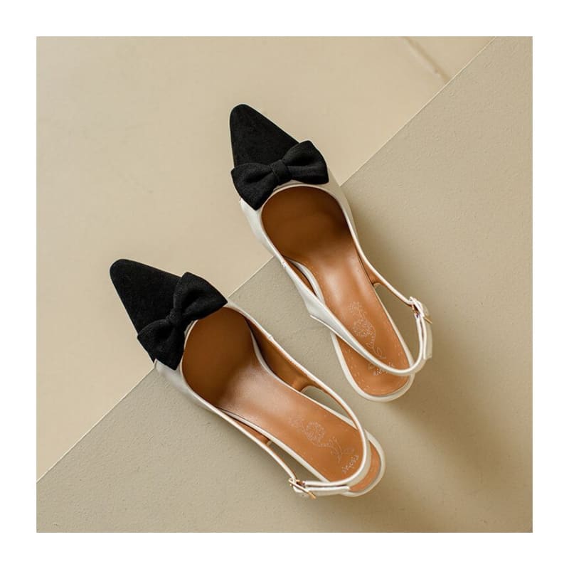 Pointed Cap Toe Slingback Kitten Heel Sandals