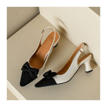 Pointed Cap Toe Slingback Kitten Heel Sandals